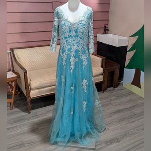 Teal Blue Long sleeve Gown